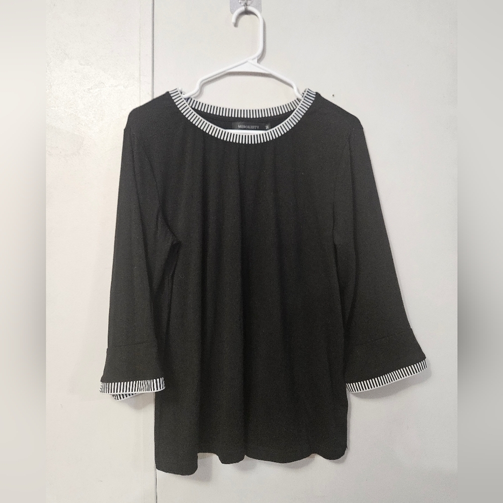Merokeety Flared Sleeve Black Blouse!